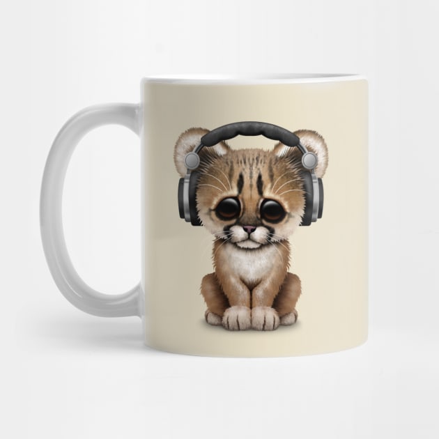 Cute Cougar Cub Dj Wearing Headphones by jeffbartels